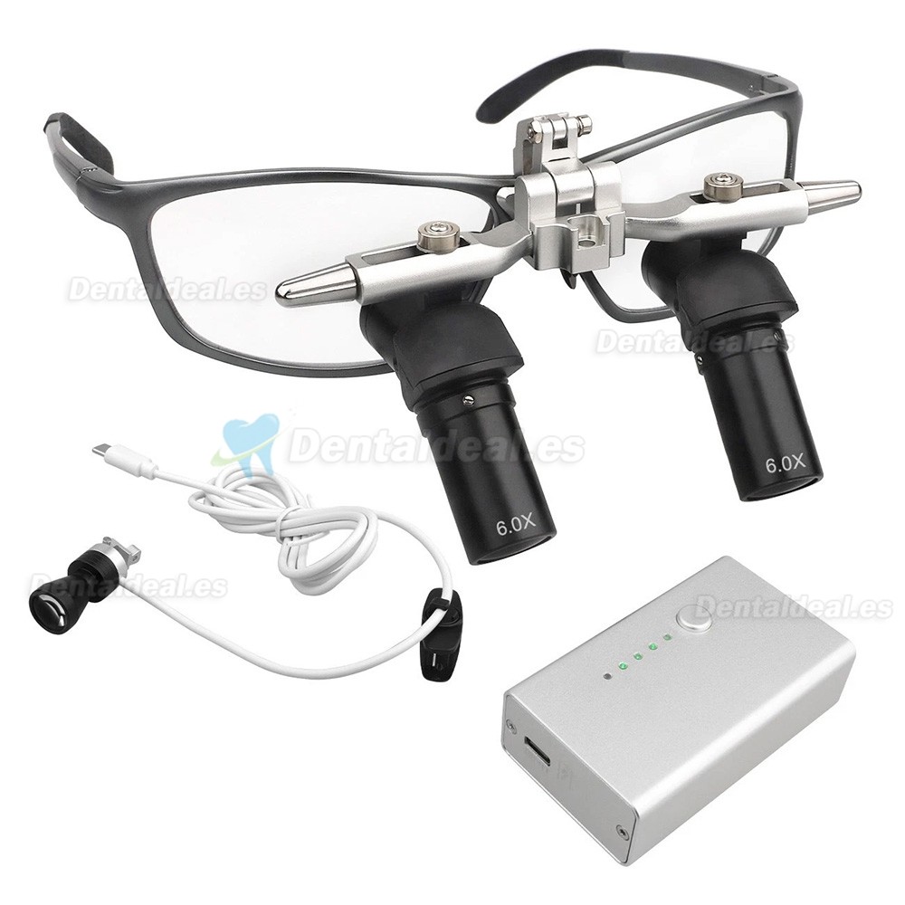 Lupa Dental Ergon&oacute;mica 4.0X 5.0X 6.0X 350-450mm Tipo Flip-Up 48&deg; con Luz LED 5W