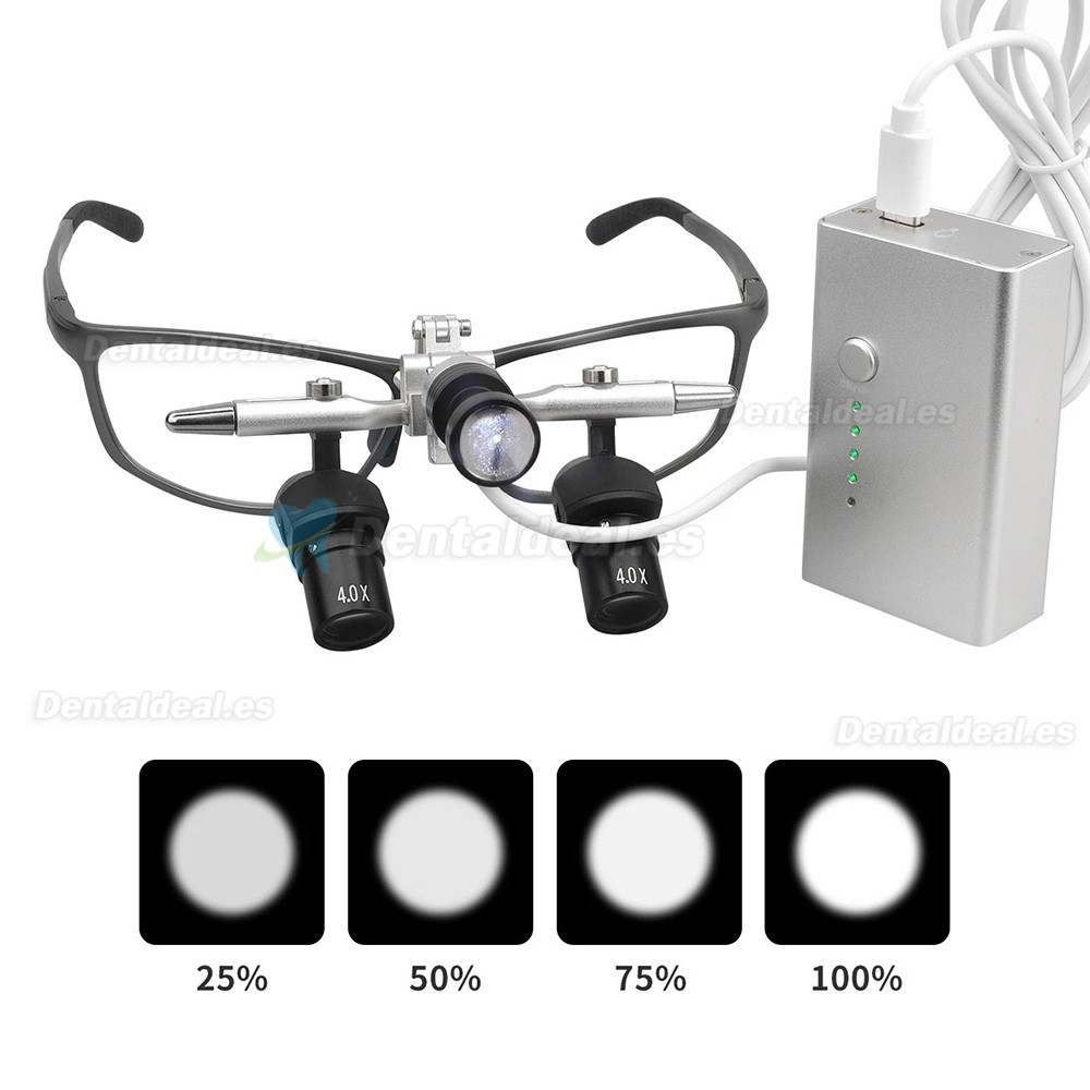 Lupa Dental Ergon&oacute;mica 4.0X 5.0X 6.0X 350-450mm Tipo Flip-Up 48&deg; con Luz LED 5W