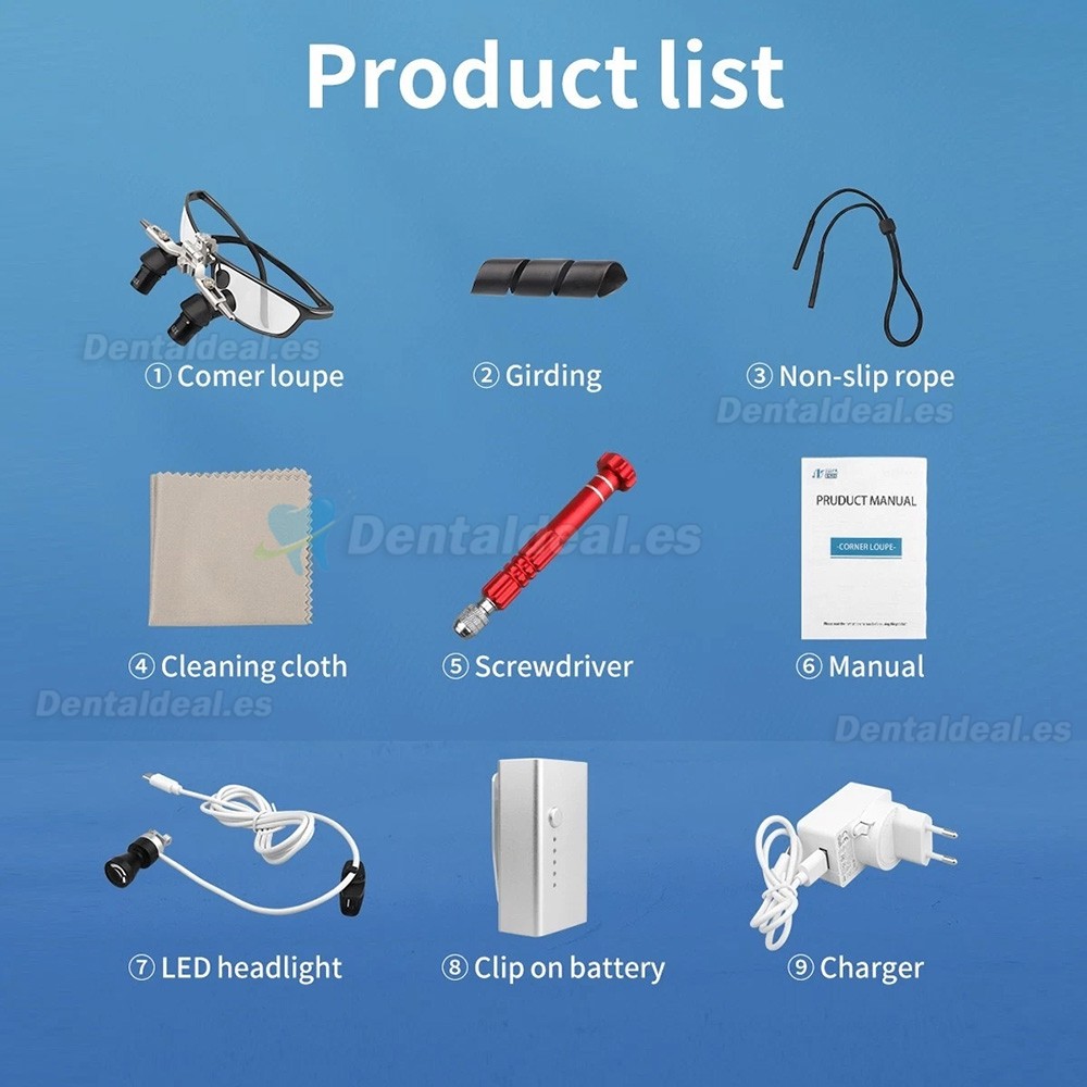 Lupa Dental Ergon&oacute;mica 4.0X 5.0X 6.0X 350-450mm Tipo Flip-Up 48&deg; con Luz LED 5W