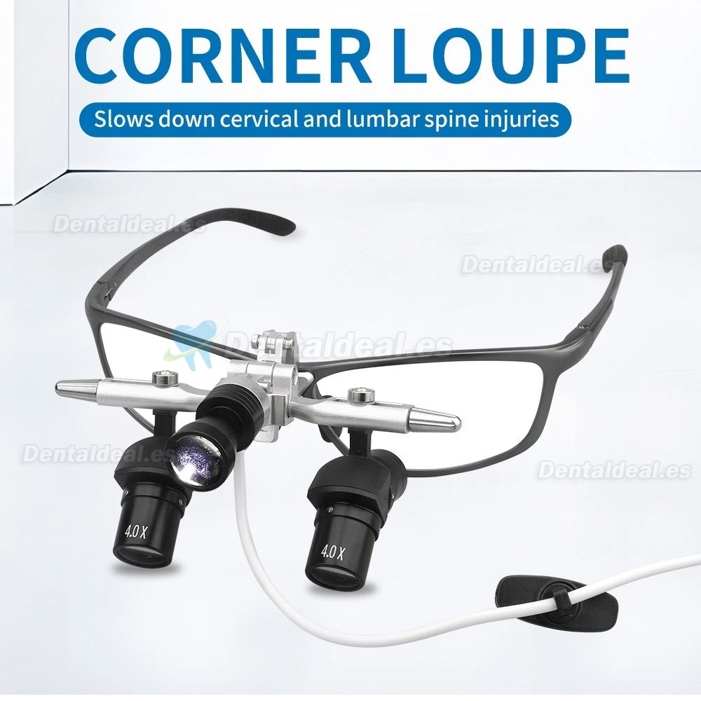 Lupa Dental Ergon&oacute;mica 4.0X 5.0X 6.0X 350-450mm Tipo Flip-Up 48&deg; con Luz LED 5W