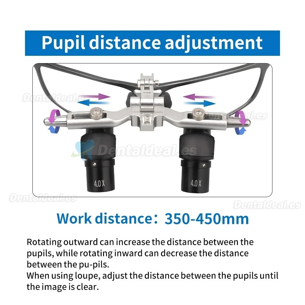 Lupa Dental Ergon&oacute;mica 4.0X 5.0X 6.0X 350-450mm Tipo Flip-Up 48&deg; con Luz LED 5W