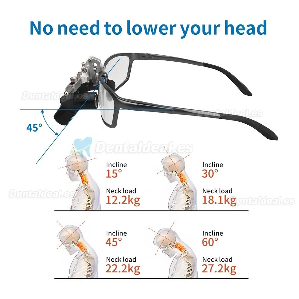 Lupa Dental Ergon&oacute;mica 4.0X 5.0X 6.0X 350-450mm Tipo Flip-Up 48&deg; con Luz LED 5W
