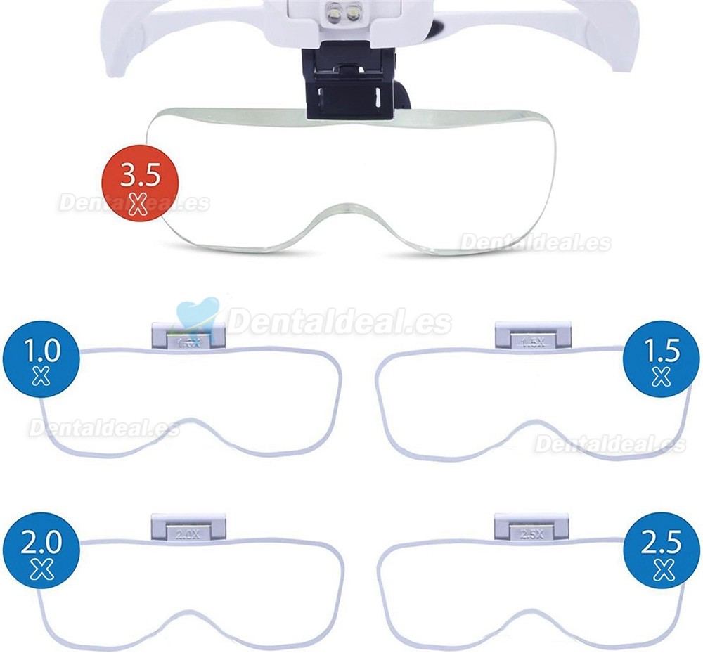 Lupas de dentista lupa dental vidrio binocular luz de cabeza LED 5 lentes