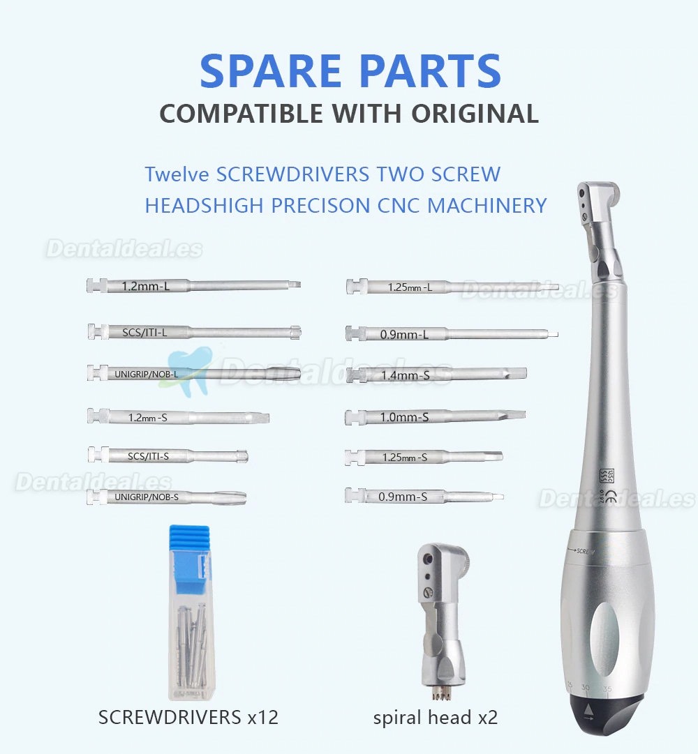 Llave dinamométrica para implantes dentales  + 12Pcs destornilladores + 2Pcs cabezales en espiral