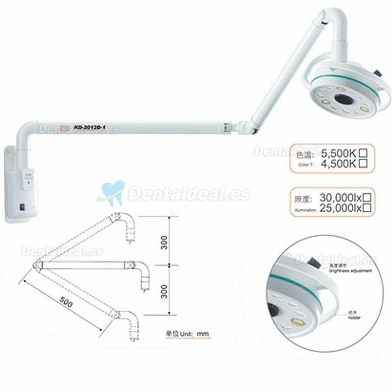 KWS 36W Lámpara quirúrgica dental LED de pared Lámpara sin sombra KD-202D-3B