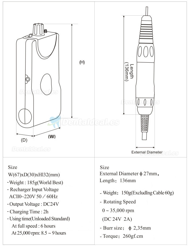 Maisilao® Nuevo Portable Micromotor Dental sin Escobillas M1 30,000rpm