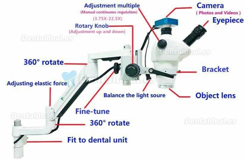 Microscopio dental para endodoncia con cámara para unidad de sillón dental