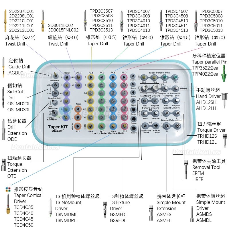 100% Osstem Taper kit de herramientas quirúrgicas para implantes dentales Juego de instrumentos de elevación de senos paranasales