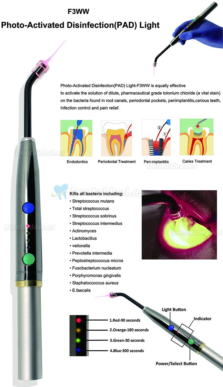 650nm Láser de desinfección fotoactivado dental Luz PAD tratamiento dental con láser de curación oral