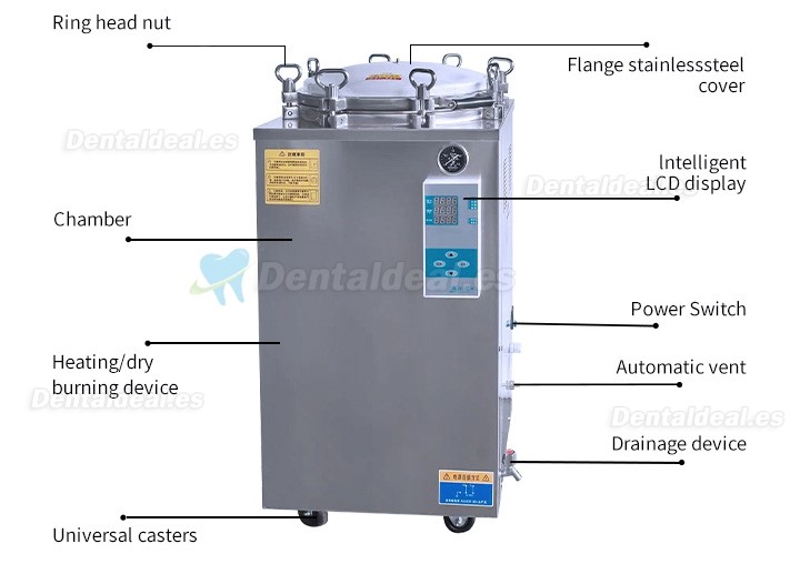 35L-150L Esterilizador automático de vapor vertical de alta presión de gran tamaño (105 ℃-134 ℃)