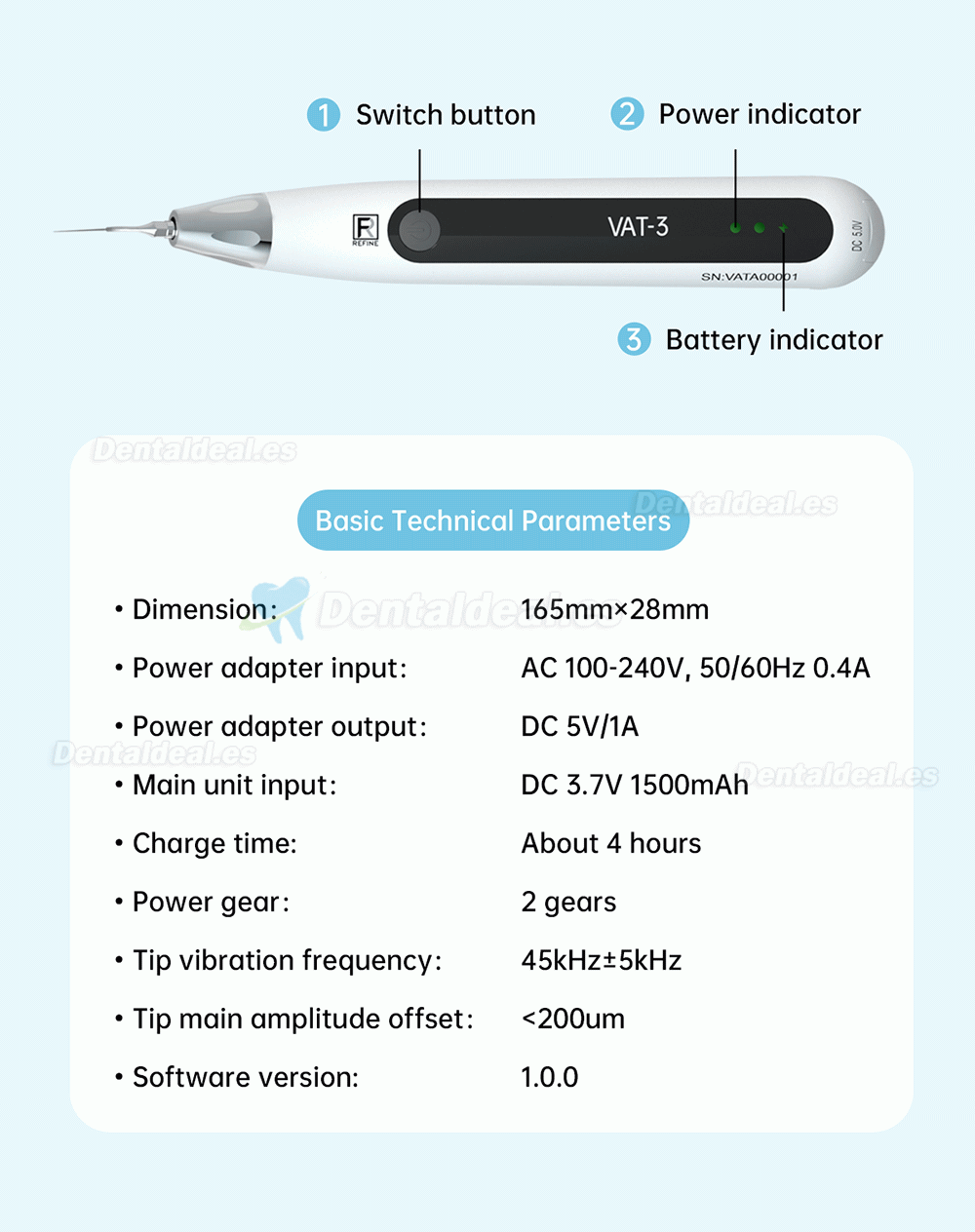 REFINE VAT-3 Endoactivador activador ultrasónico endo irrigador de canal radicular pieza de mano