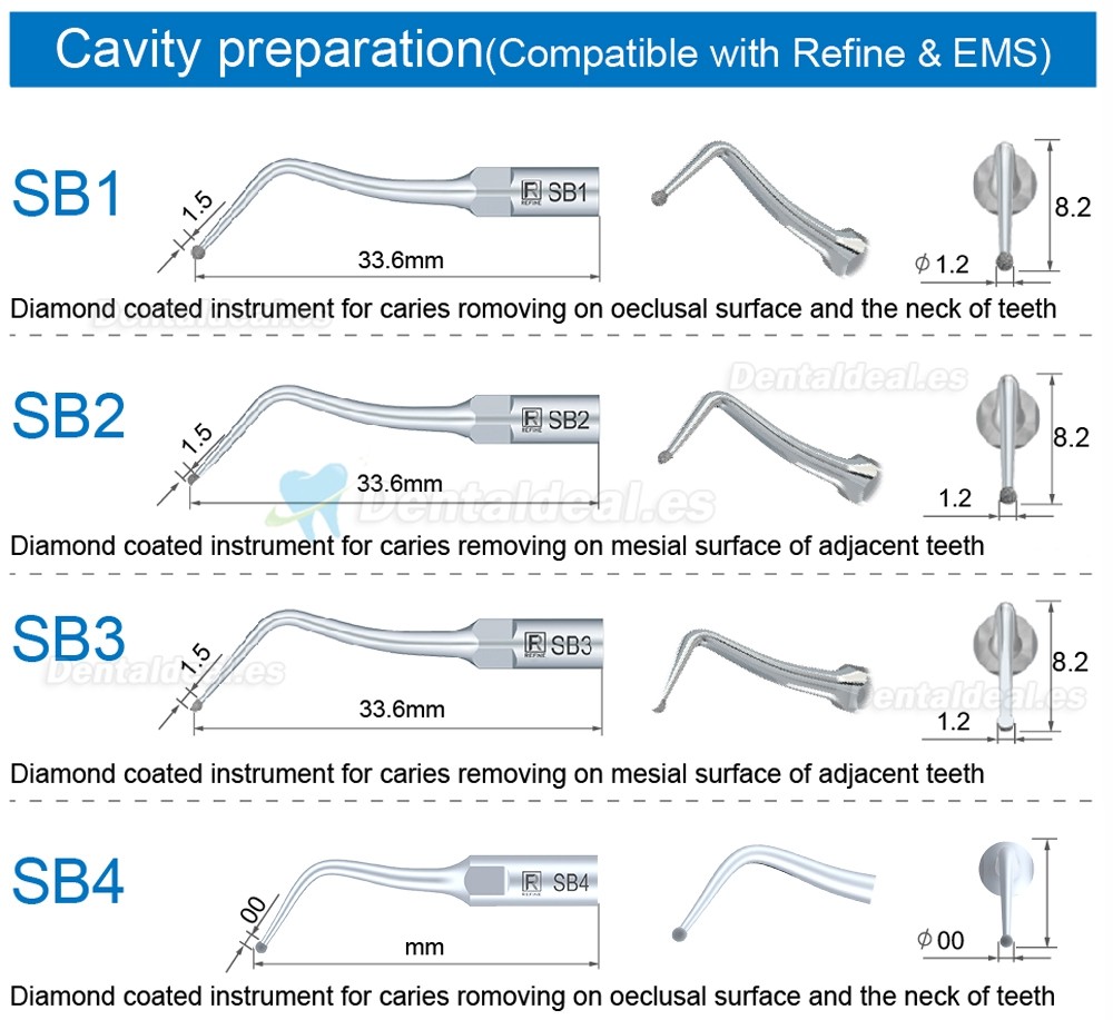 5Pcs Puntas de ultrasonido SB1 SB2 SB3 SB4 SB5 SBR SBL compatible con REFINE EMS Woodpecker