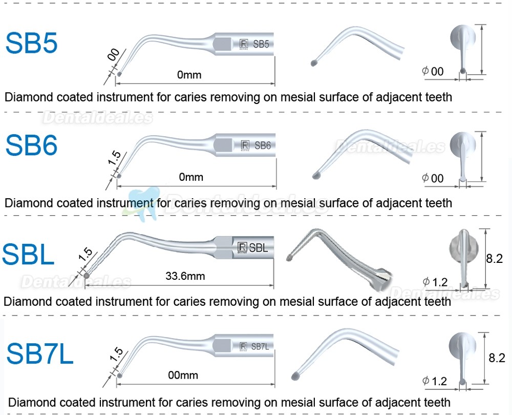 5Pcs Puntas de ultrasonido SB1 SB2 SB3 SB4 SB5 SBR SBL compatible con REFINE EMS Woodpecker