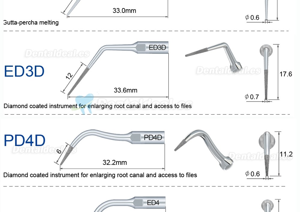 Refine Puntas de ultrasonido endodoncia ED1 ED2 ED3 ED4 ED5 ED6 ED7 ED8 ED9 ED10 ED11 ED14 ED15 compatible con SATELEC NSK DTE