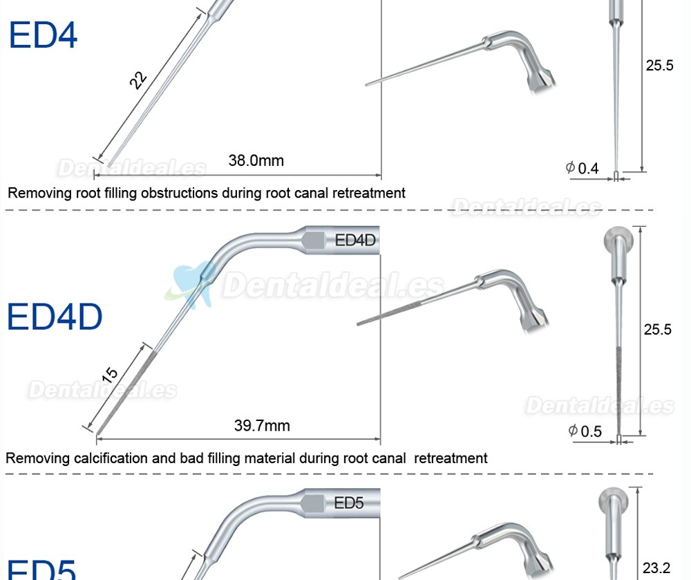 Refine Puntas de ultrasonido endodoncia ED1 ED2 ED3 ED4 ED5 ED6 ED7 ED8 ED9 ED10 ED11 ED14 ED15 compatible con SATELEC NSK DTE