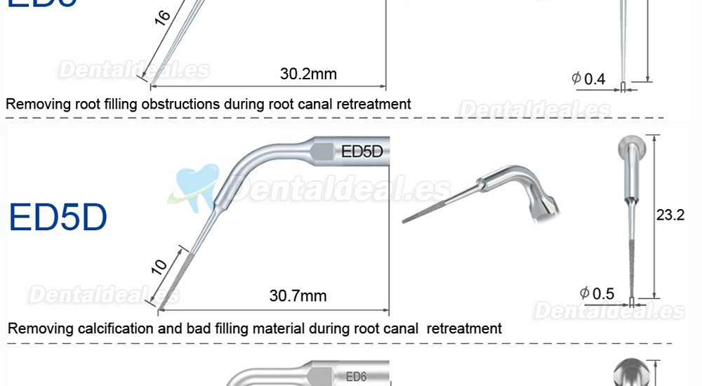 Refine Puntas de ultrasonido endodoncia ED1 ED2 ED3 ED4 ED5 ED6 ED7 ED8 ED9 ED10 ED11 ED14 ED15 compatible con SATELEC NSK DTE