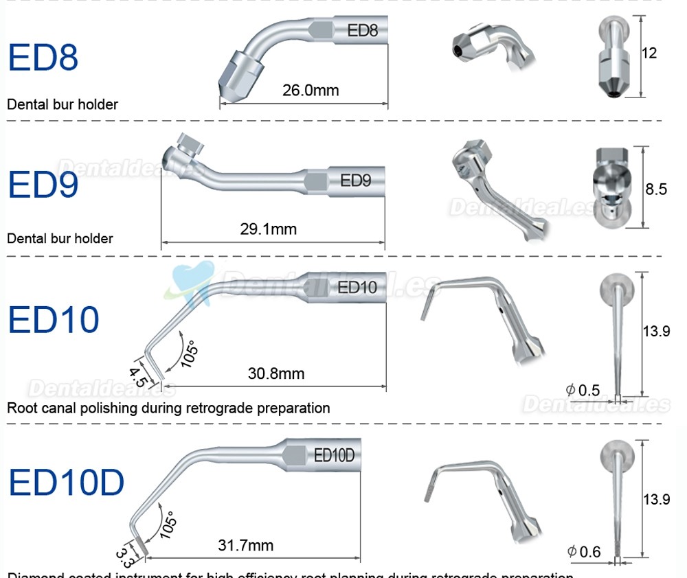 Refine Puntas de ultrasonido endodoncia ED1 ED2 ED3 ED4 ED5 ED6 ED7 ED8 ED9 ED10 ED11 ED14 ED15 compatible con SATELEC NSK DTE