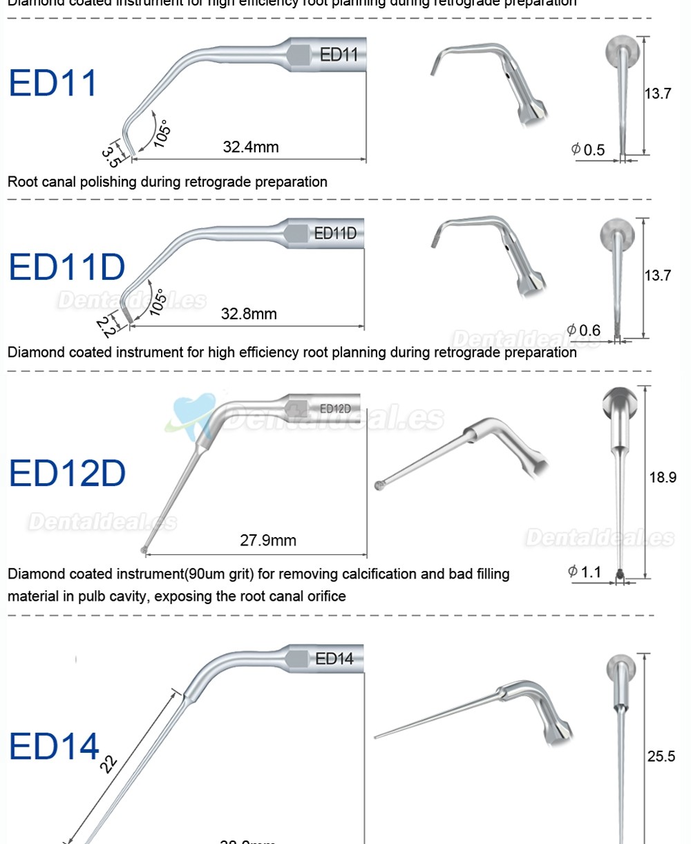 Refine Puntas de ultrasonido endodoncia ED1 ED2 ED3 ED4 ED5 ED6 ED7 ED8 ED9 ED10 ED11 ED14 ED15 compatible con SATELEC NSK DTE