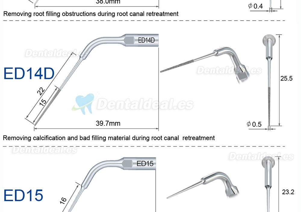 Refine Puntas de ultrasonido endodoncia ED1 ED2 ED3 ED4 ED5 ED6 ED7 ED8 ED9 ED10 ED11 ED14 ED15 compatible con SATELEC NSK DTE