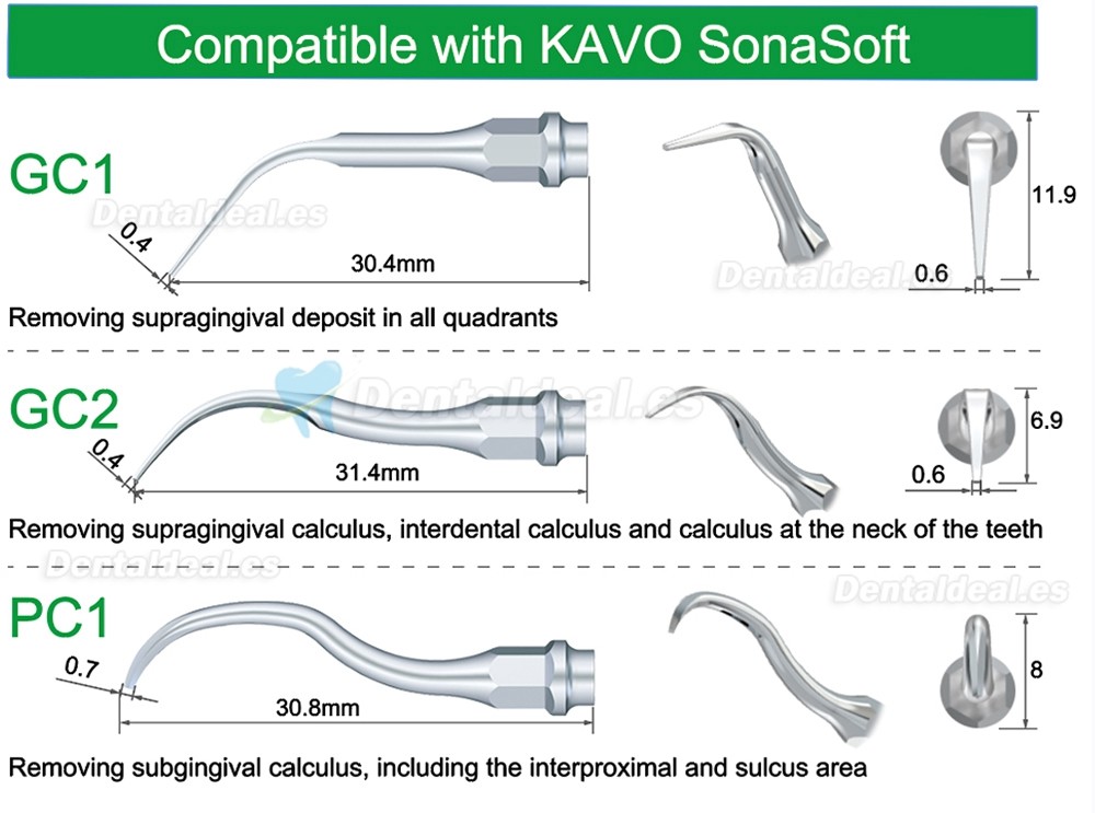 5Pcs Puntas para escalador de aire GC1 GC2 PC1 compatible con KAVO SonaSoft