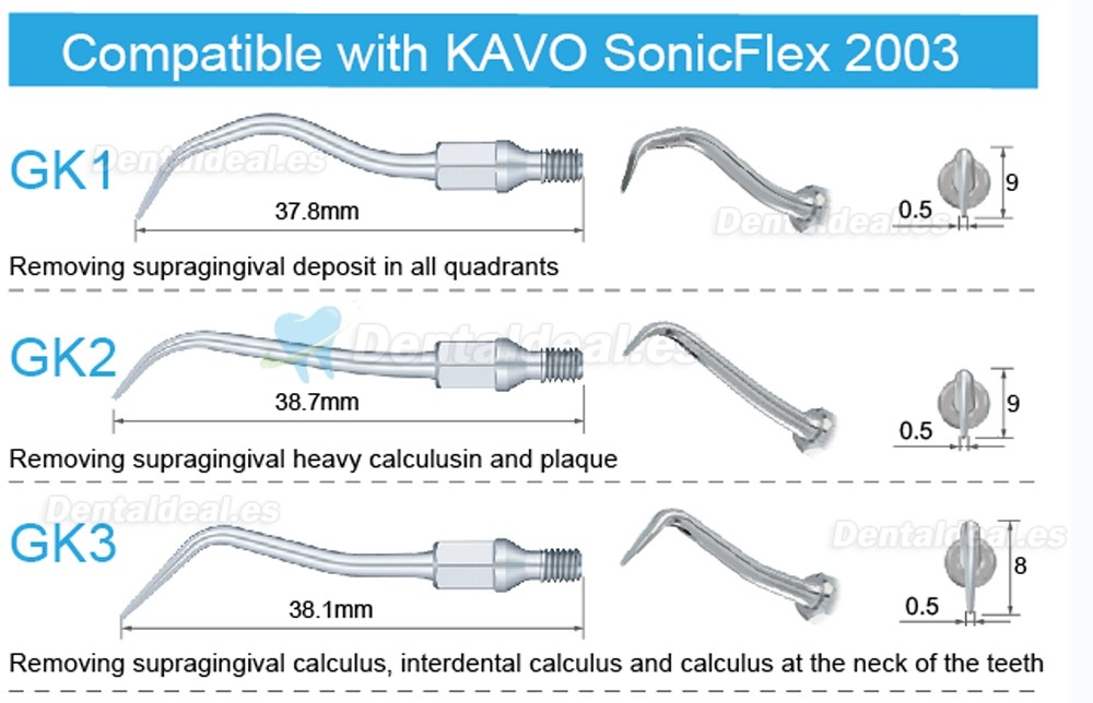 5Pcs Puntas de ultrasonido GK1 GK2 GK3 GK4 GK5 GK6 GK7 GK12 GK14 GK16 compatible con KAVO SONICflex