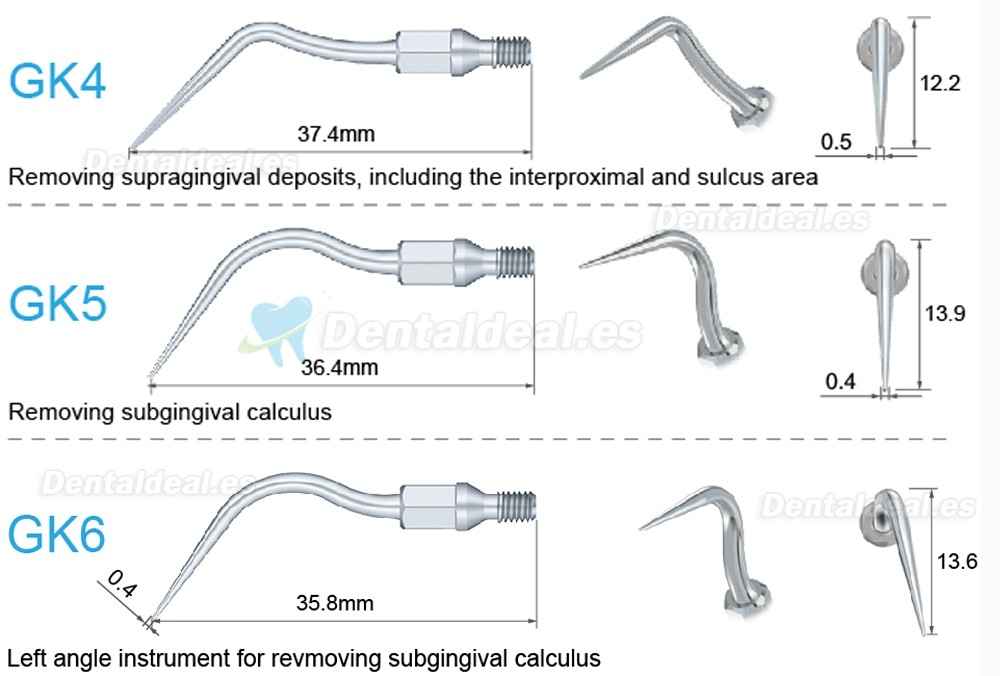 5Pcs Puntas de ultrasonido GK1 GK2 GK3 GK4 GK5 GK6 GK7 GK12 GK14 GK16 compatible con KAVO SONICflex