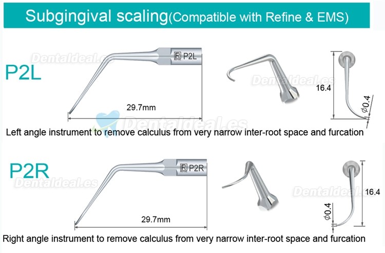 5Pcs Puntas de ultrasonido para periodoncia P2L P2R P2LD P2RD P5 P6 P7 P8 P10 P11 P12 P14L compatible con Refine EMS Woodpecker