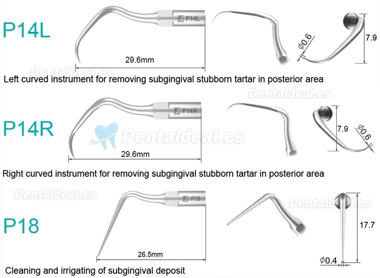 5Pcs Puntas de ultrasonido para periodoncia P2L P2R P2LD P2RD P5 P6 P7 P8 P10 P11 P12 P14L compatible con Refine EMS Woodpecker