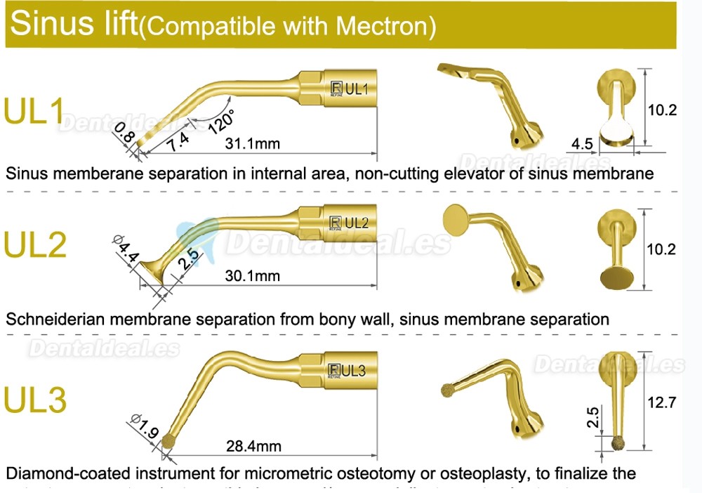 1Pcs Punta para cirugía de exelcimosis de levantamiento de senos para corte óseo UL1 UL2 UL3 UL4 UL5 compatible con Mectron Woodpecker