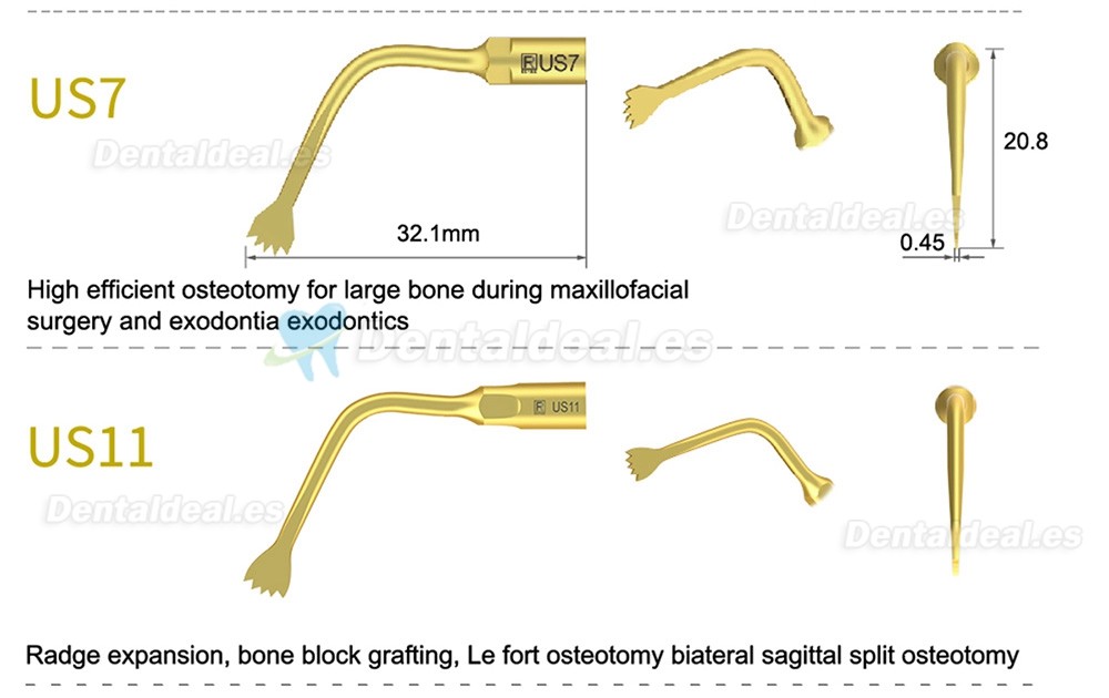 1Pcs Punta Ultrasurgery US1 US1L US1R US2 US3 US4 US5 US6 US7 US11 US12 compatible con Mectron Woodpecker