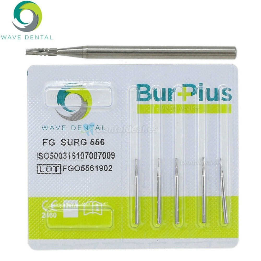 5 Paquetes de fresas quirúrgicas de carburo dental para piezas de mano de alta velocidad FG SURG 556, 557, 558, 559, 560