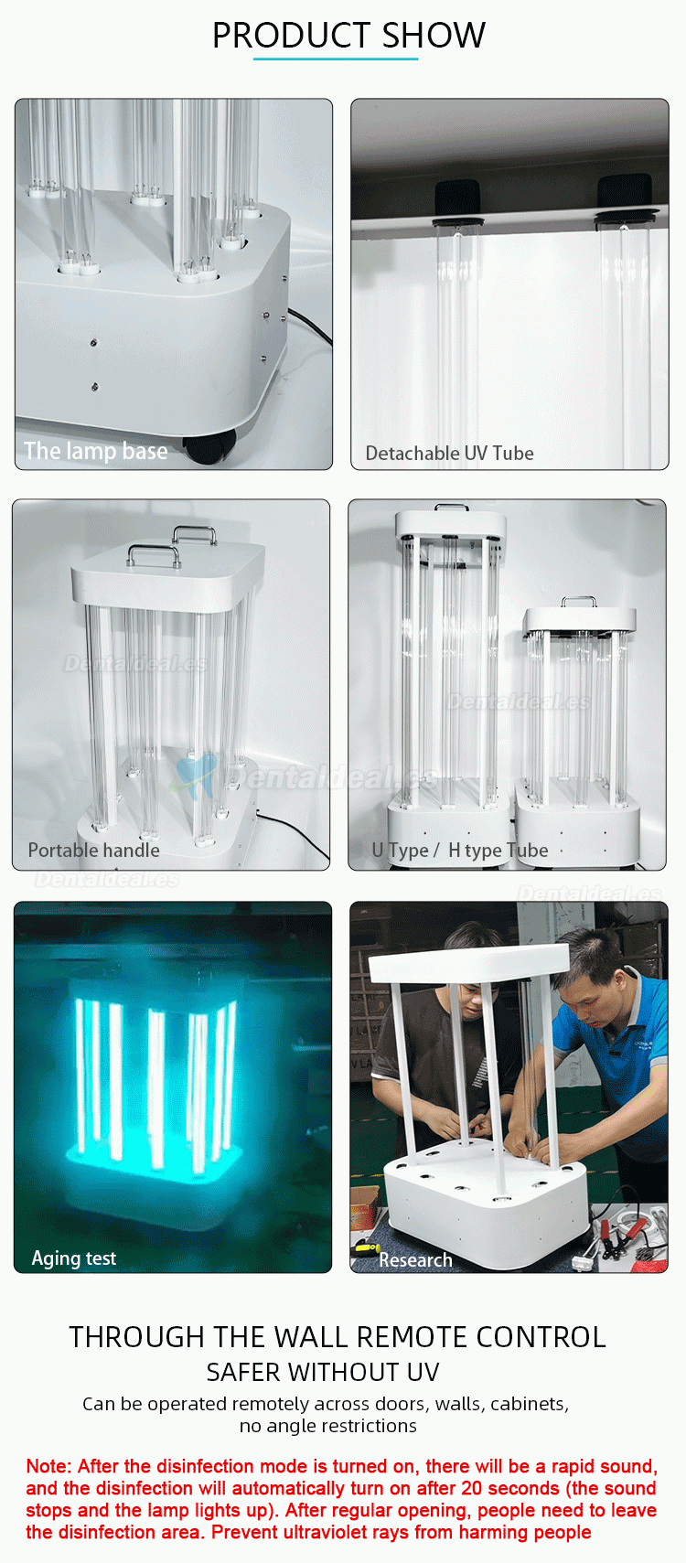 1000W Lámpara de desinfección UV Fábrica Hospital Gran espacio Esterilizador de luz UVC Lámpara de desinfección móvil