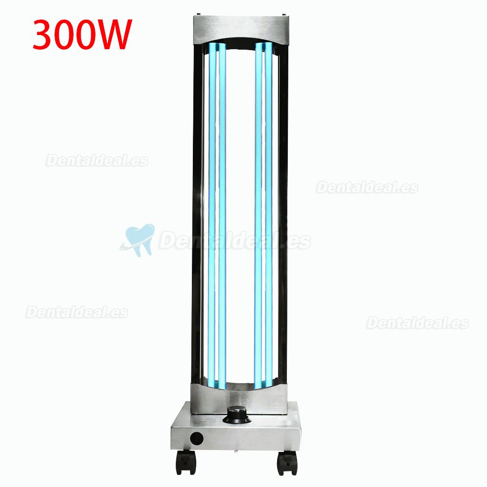 300W Esterilizador de ozono UV profesional Rueda Lámpara germicida Esterilización de luz UVC Desinfección Carro de luz UV Acero inoxidable con sensores de radar