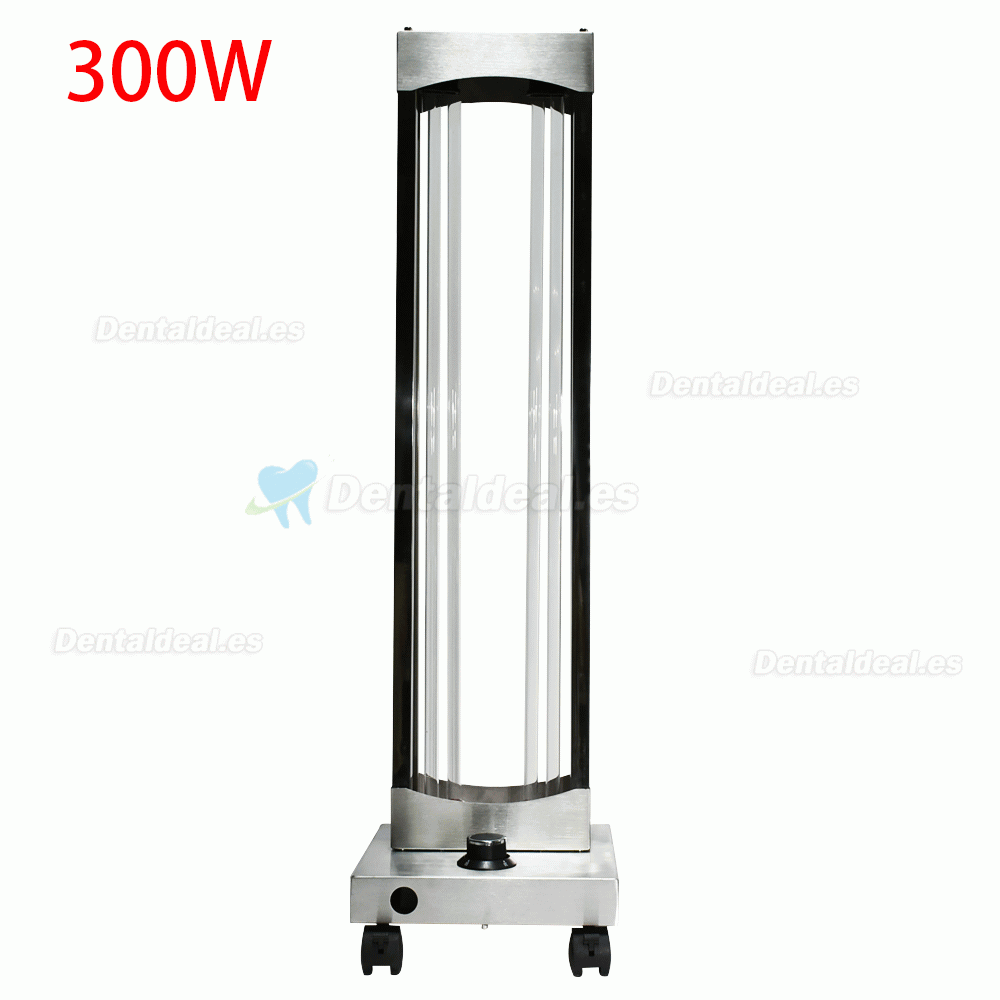 300W Esterilizador de ozono UV profesional Rueda Lámpara germicida Esterilización de luz UVC Desinfección Carro de luz UV Acero inoxidable con sensores de radar