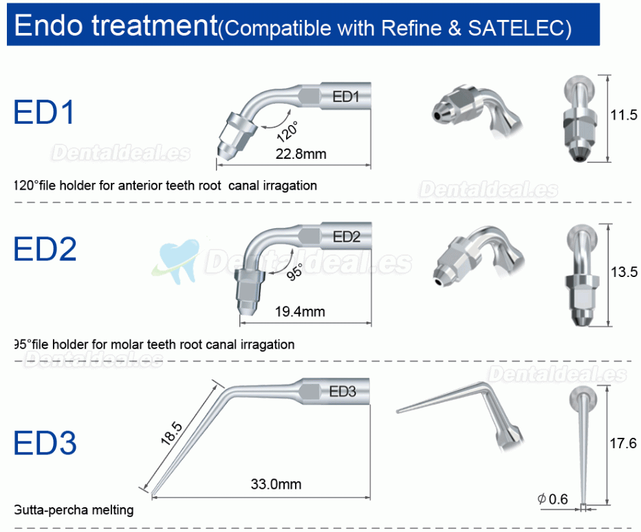 10Pcs Refine Punta de ultrasonidos endodoncia E3D E4D E5D E10D E11D E12D E14D E15D compatible con Woodpecker EMS