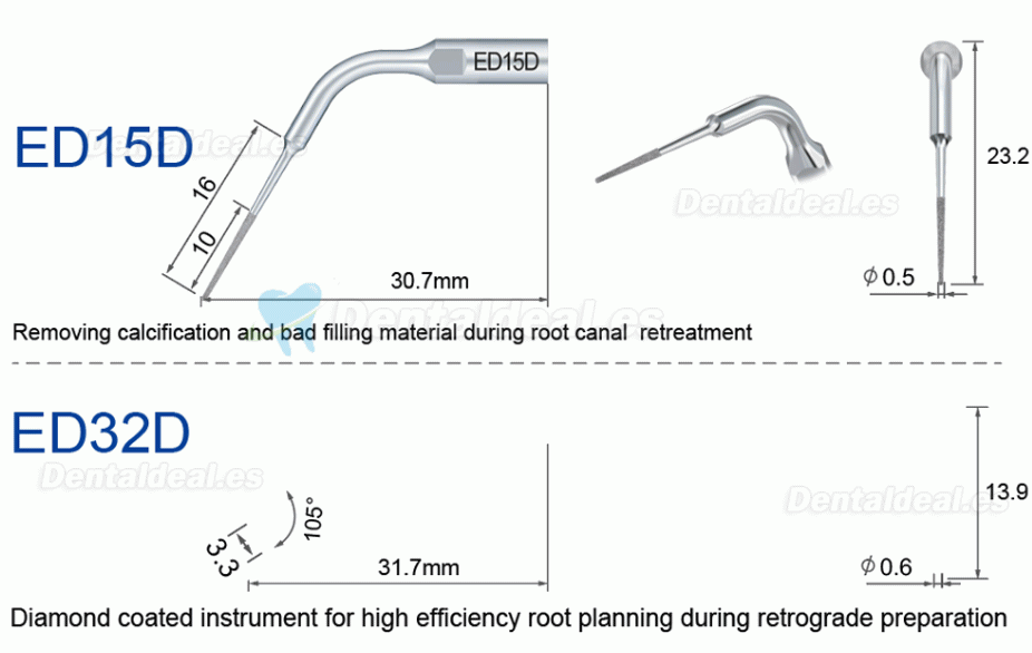 10Pcs Refine Punta de ultrasonidos endodoncia E3D E4D E5D E10D E11D E12D E14D E15D compatible con Woodpecker EMS