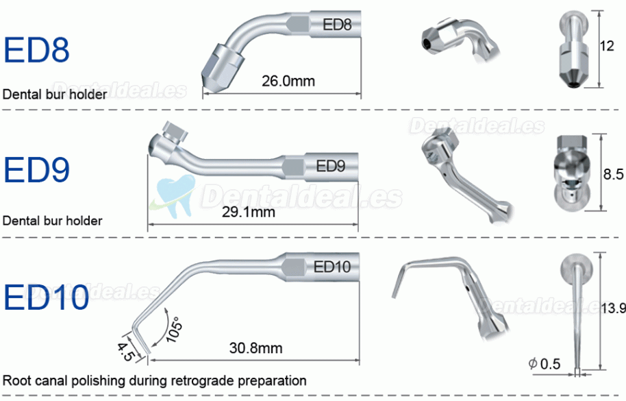 10Pcs Refine Punta de ultrasonidos endodoncia E3D E4D E5D E10D E11D E12D E14D E15D compatible con Woodpecker EMS