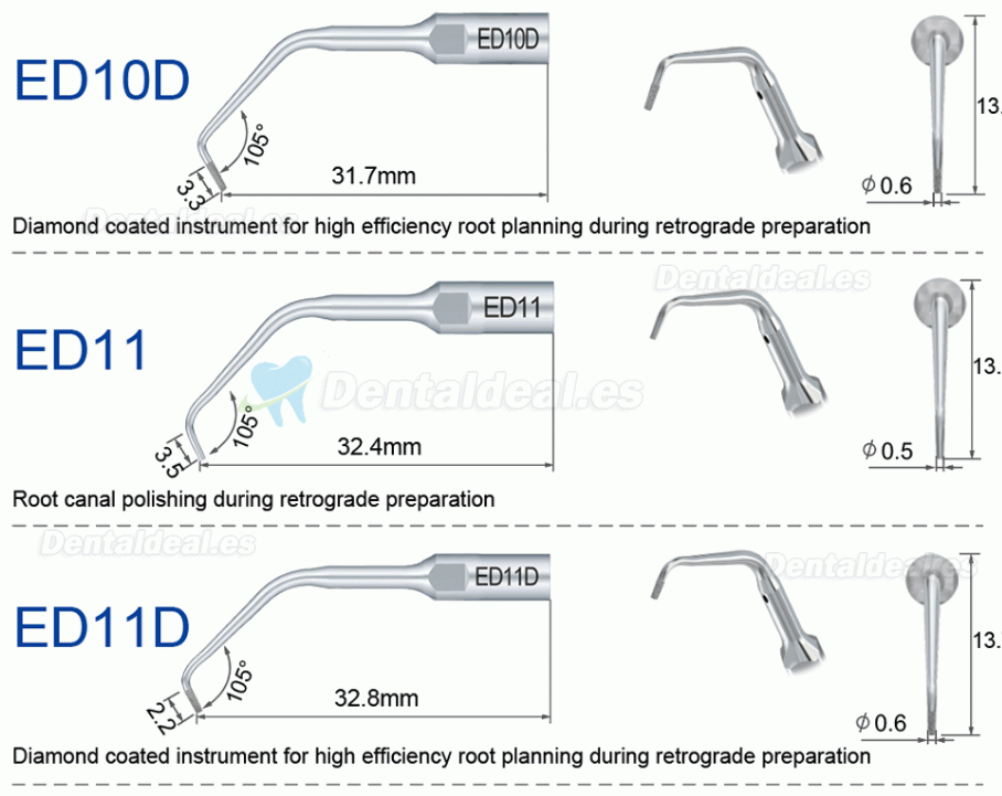 10Pcs Refine Punta de ultrasonidos endodoncia E3D E4D E5D E10D E11D E12D E14D E15D compatible con Woodpecker EMS