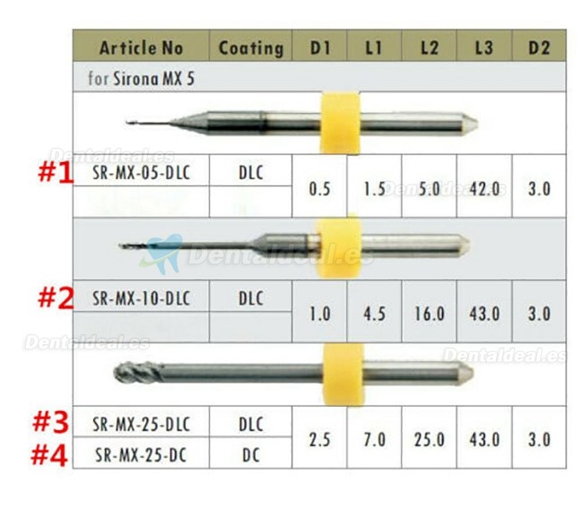 1 Uds Fresas de circonio Cad Cam dental aptas para Sirona MX5 0,5mm/1mm/2,5mm